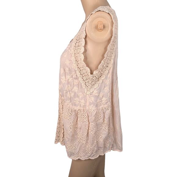 Johnny Was Harper Pastel Peach Pink Eyelet Embroidered Cupro Tank Top SZ S - Picture 7 of 9